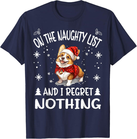 Cute Pembroke Welsh Corgi Dog Christmas On The Naughty List Men Women T-Shirt - T-Shirt | Navy