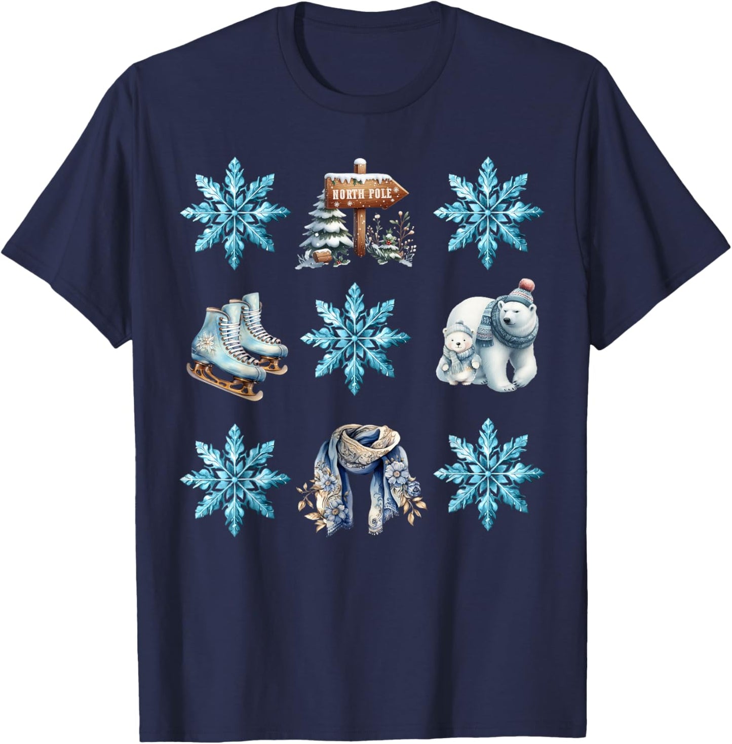 Skate Winter Wonderland Snowflake Icy Blue Christmas T-Shirt - T-Shirt | Navy