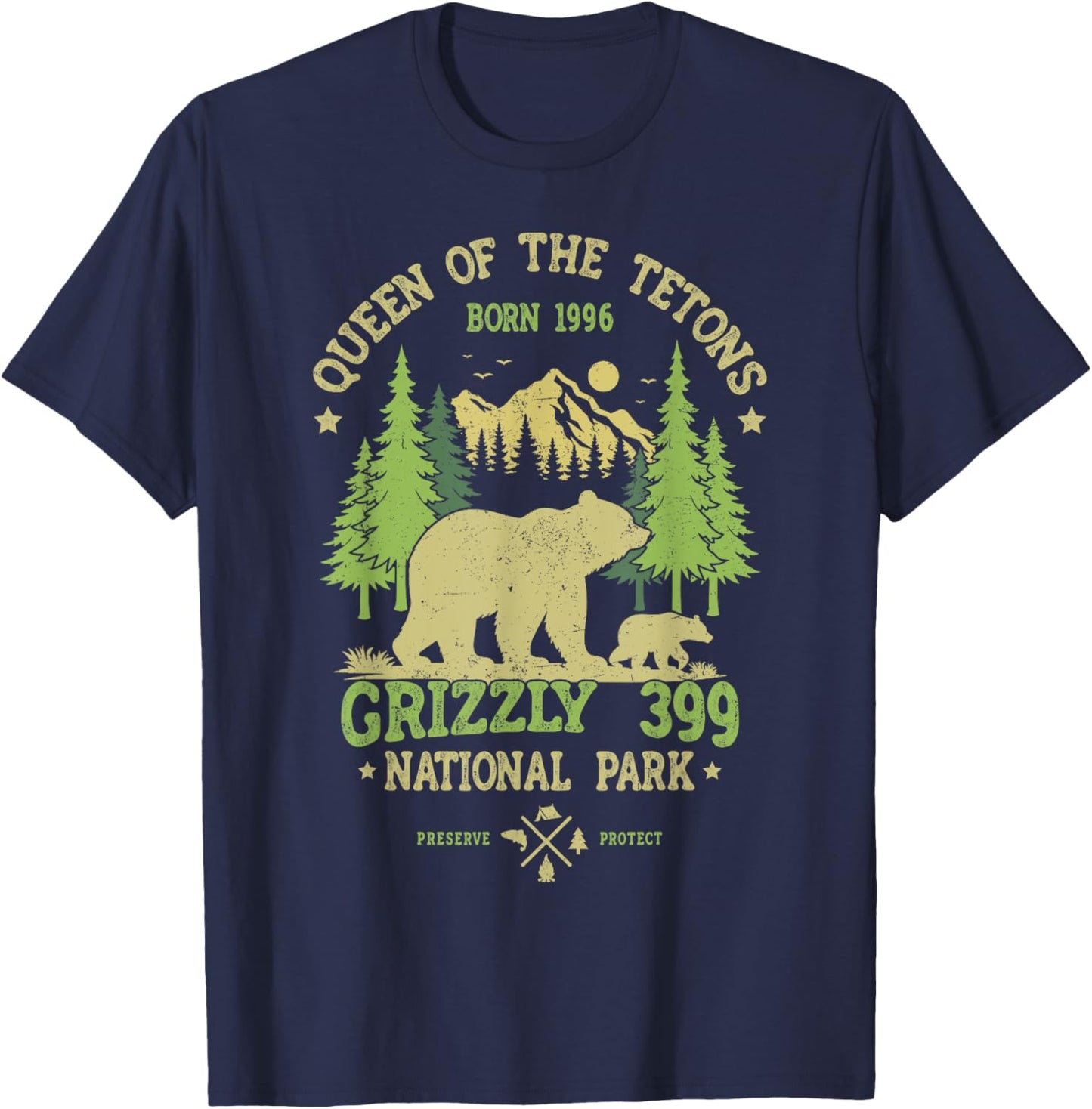 Bear Lovers Queen Of The Tetons Grizzly 399 National Park T-Shirt - T-Shirt | Navy