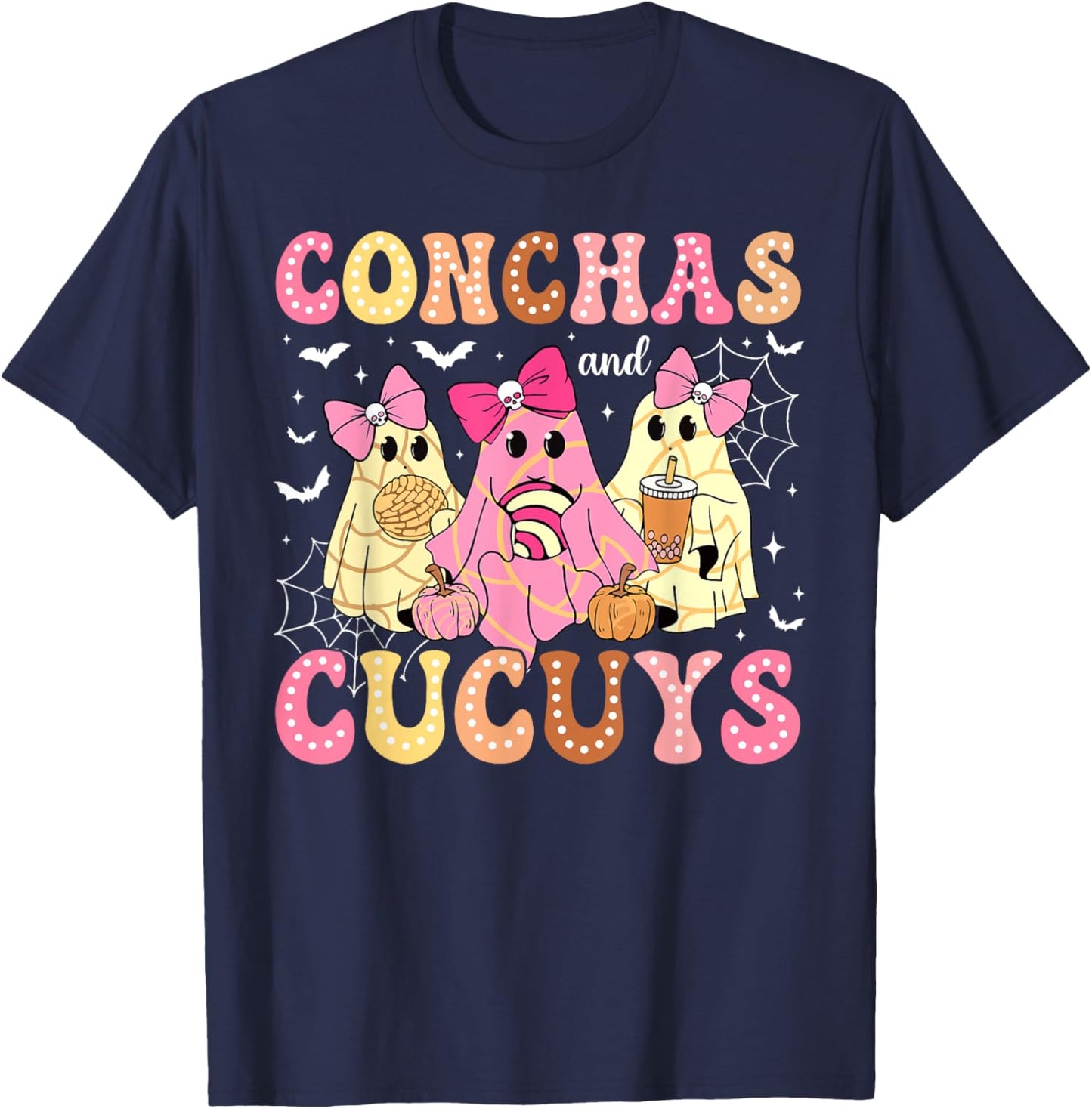 Cute Conchas And Cucuys Ghost Funny Halloween Mexican Ghost T-Shirt - T-Shirt | Navy