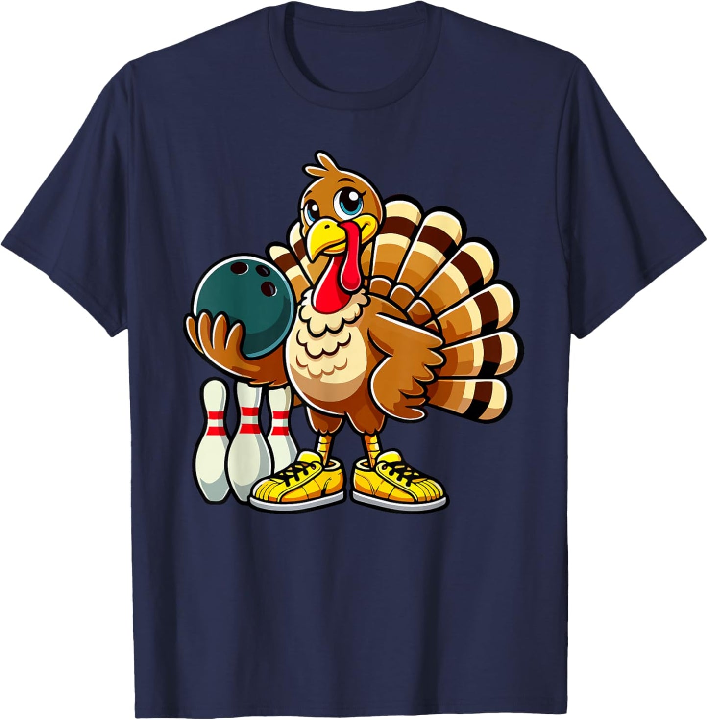 Thanksgiving Bowling Shirt Men Women Funny Turkey Bowling T-Shirt - T-Shirt | Navy