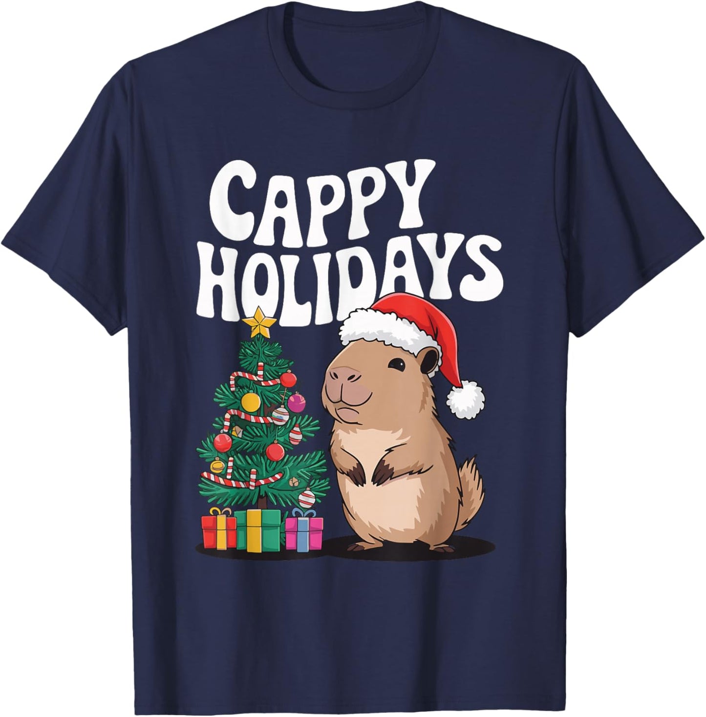Cappy Holidays Capybara Christmas T-Shirt - T-Shirt | Navy