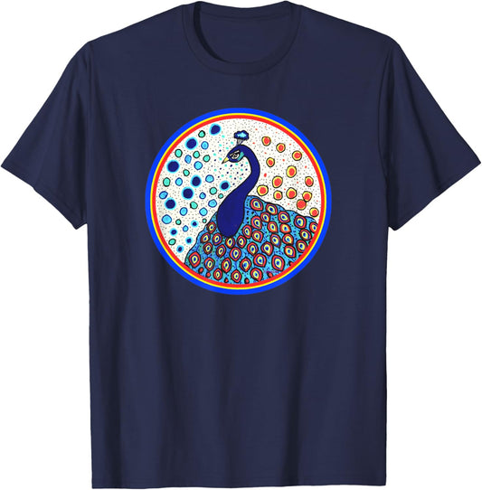 Pyram's Heart Folk Art Design- the Caribbean Peafowl T-Shirt - T-Shirt | Navy