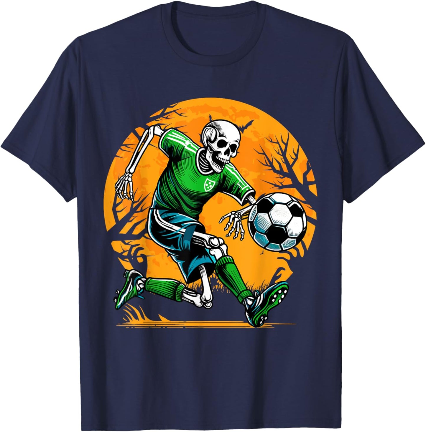 Soccer Skeleton Halloween Football Spooky Boys Soccer Player T-Shirt - T-Shirt | Navy