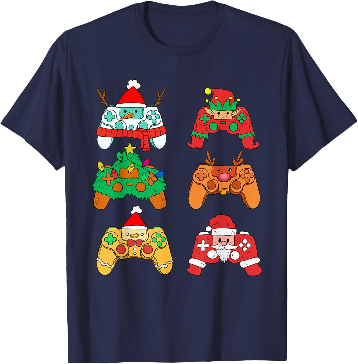 Christmas Santa Elf Gaming Controllers Gamer Xmas Boys Kids T-Shirt - T-Shirt | Navy
