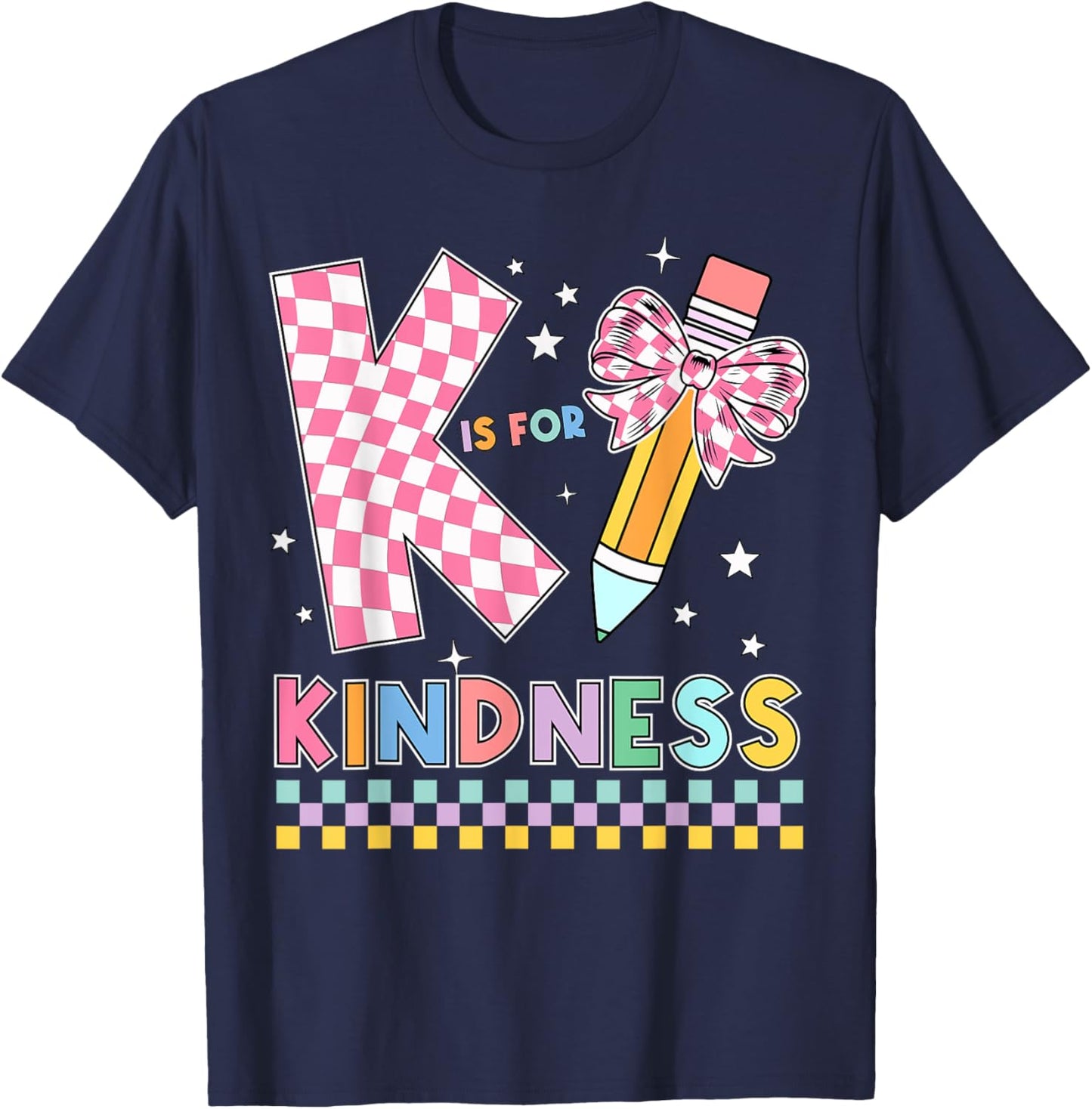 K is for Kindness Cute Pencil Bow Teacher Be Kind T-Shirt - T-Shirt | Navy