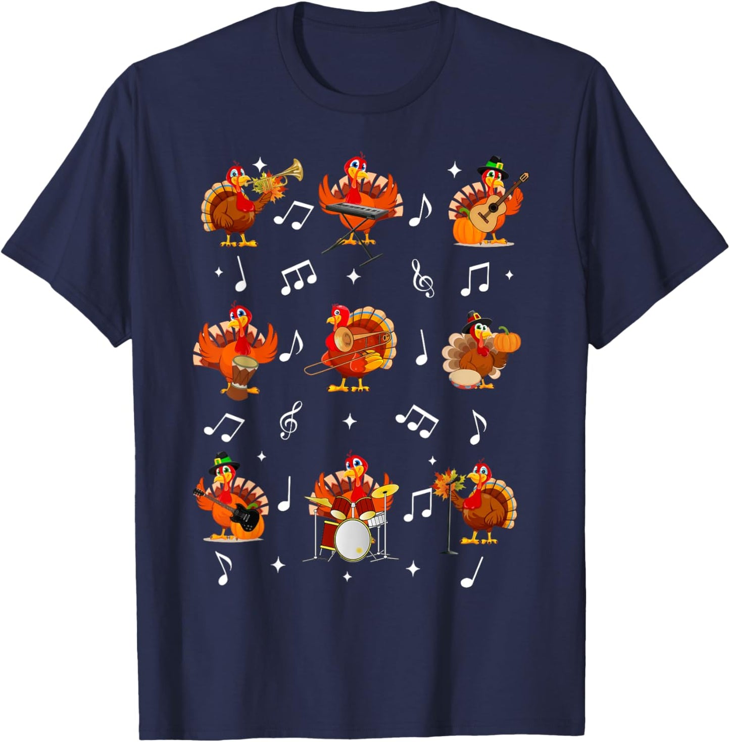 Turkey Squad Music Note Music Teacher Thanksgiving T-Shirt - T-Shirt | Navy