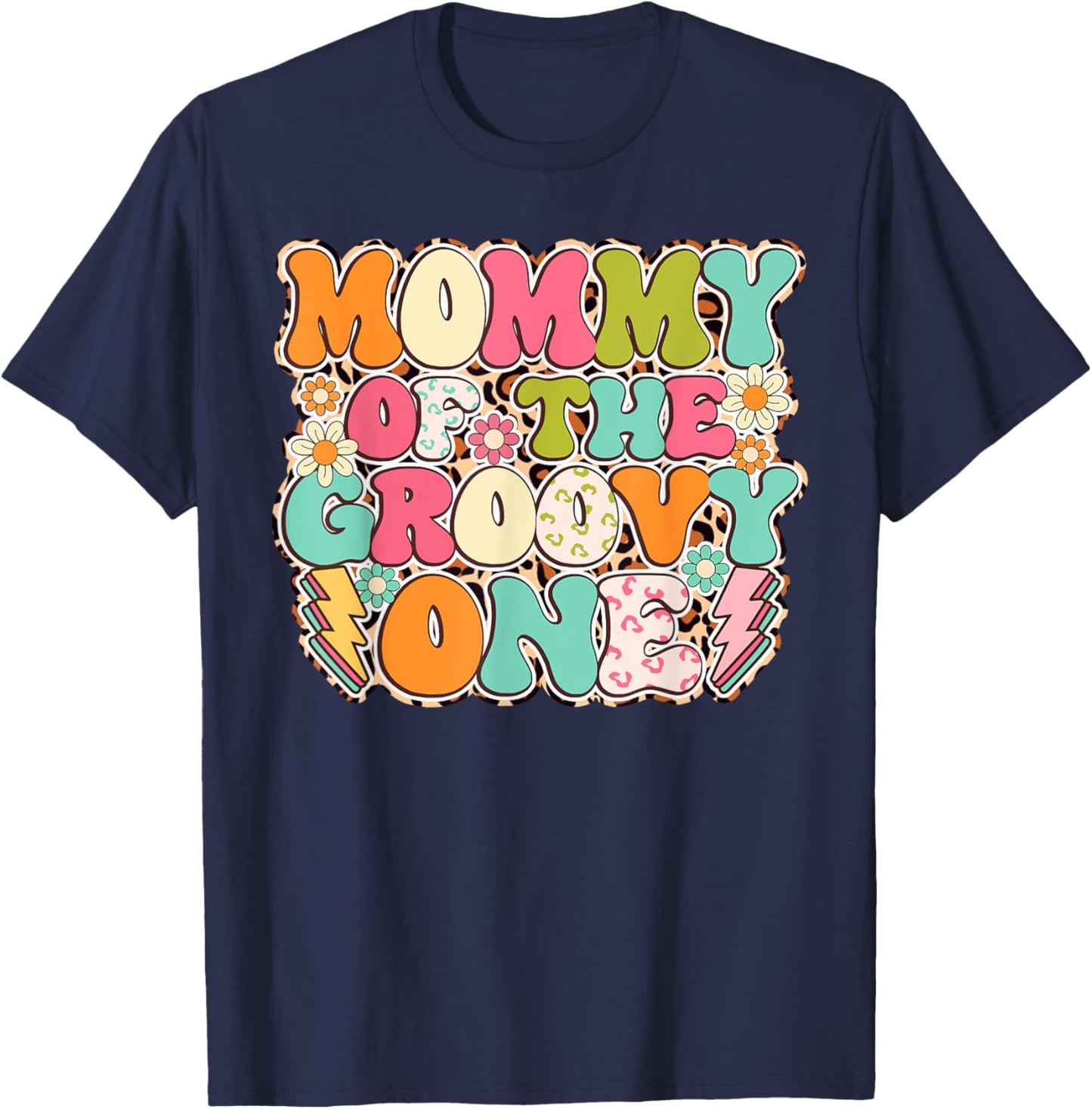 Retro Mommy of Groovy One Matching Family 1st Birthday Party T-Shirt - T-Shirt | Navy