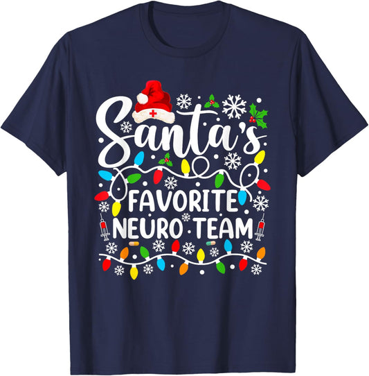 Santa's Favorite Neuro Team Christmas Neurology Nurse Crew T-Shirt - T-Shirt | Navy