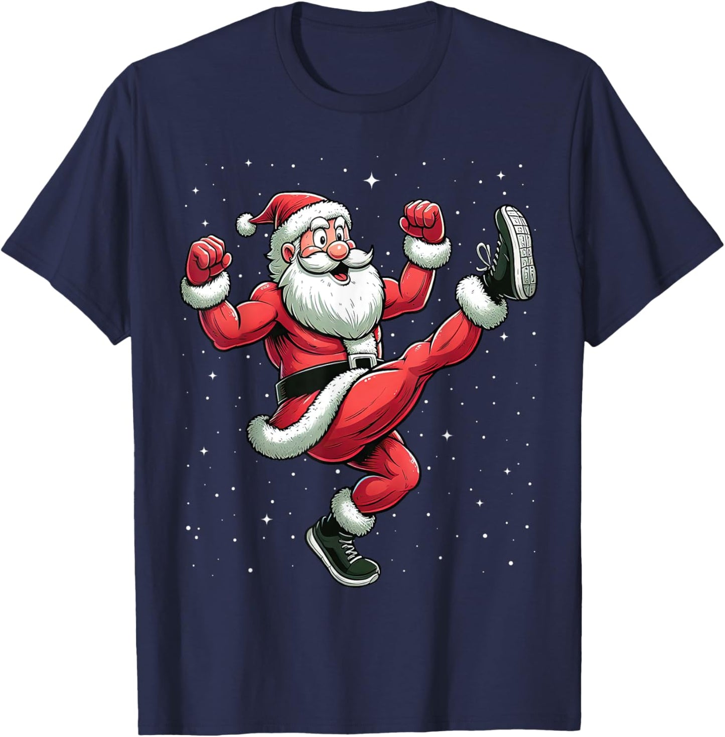 Santa Exercising Gym Fitness Workout Christmas Snow T-Shirt - T-Shirt | Navy