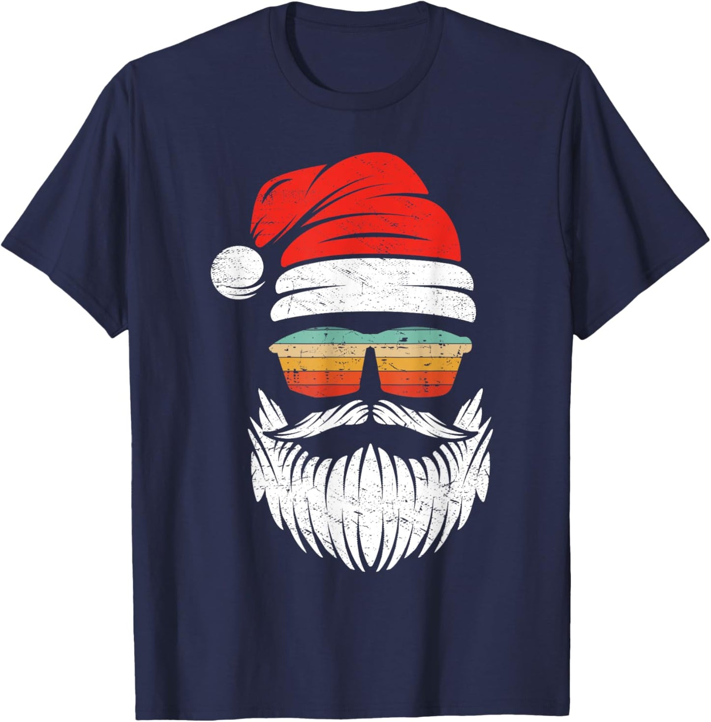 Santa Face Retro Sunglasses Christmas Xmas Men Women Kids T-Shirt - T-Shirt | Navy