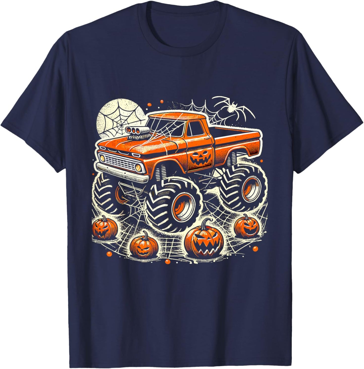 Kids Monster Truck Toddler Halloween Shirts for Kids Spider Web T-Shirt - T-Shirt | Navy