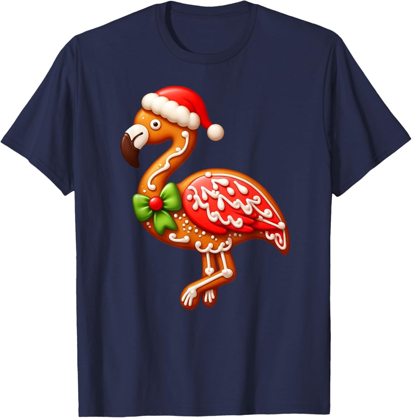 Funny Gingerbread Man Flamingo Christmas Kids T-Shirt - T-Shirt | Navy