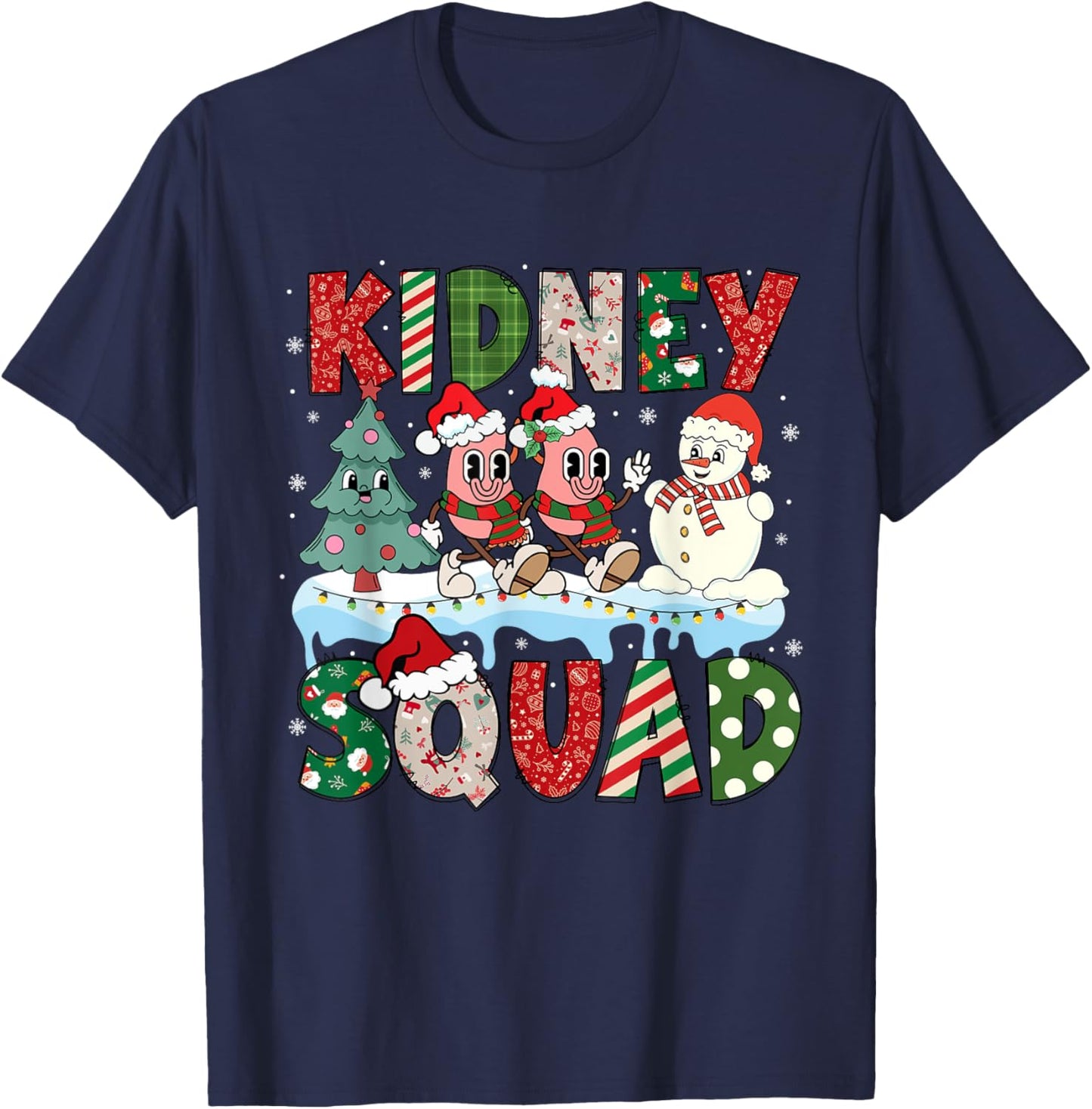 Kidney Squad Xmas Tree Snowman Dialysis Nurse Christmas T-Shirt - T-Shirt | Navy