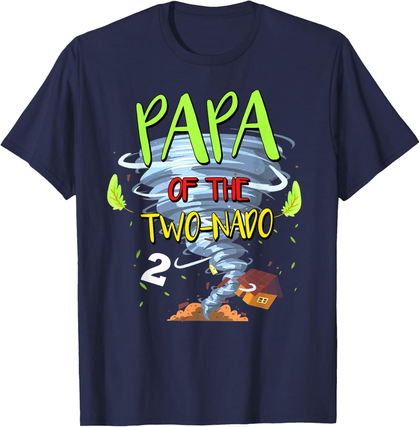 Papa of the Two-nado Tornado Theme 2nd Birthday Party T-Shirt - T-Shirt | Navy