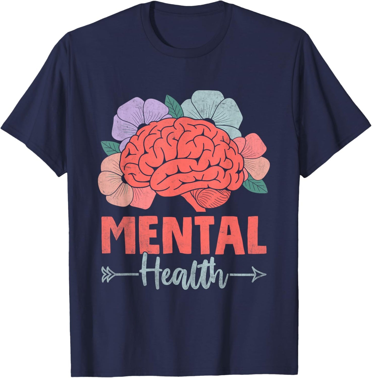 Brain Flower Mental Health Awareness Prevent Suicide T-Shirt - T-Shirt | Navy