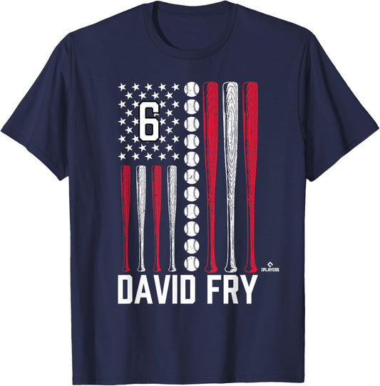 Baseball American Flag David Fry Cleveland Baseball MLBPA T-Shirt - T-Shirt | Navy