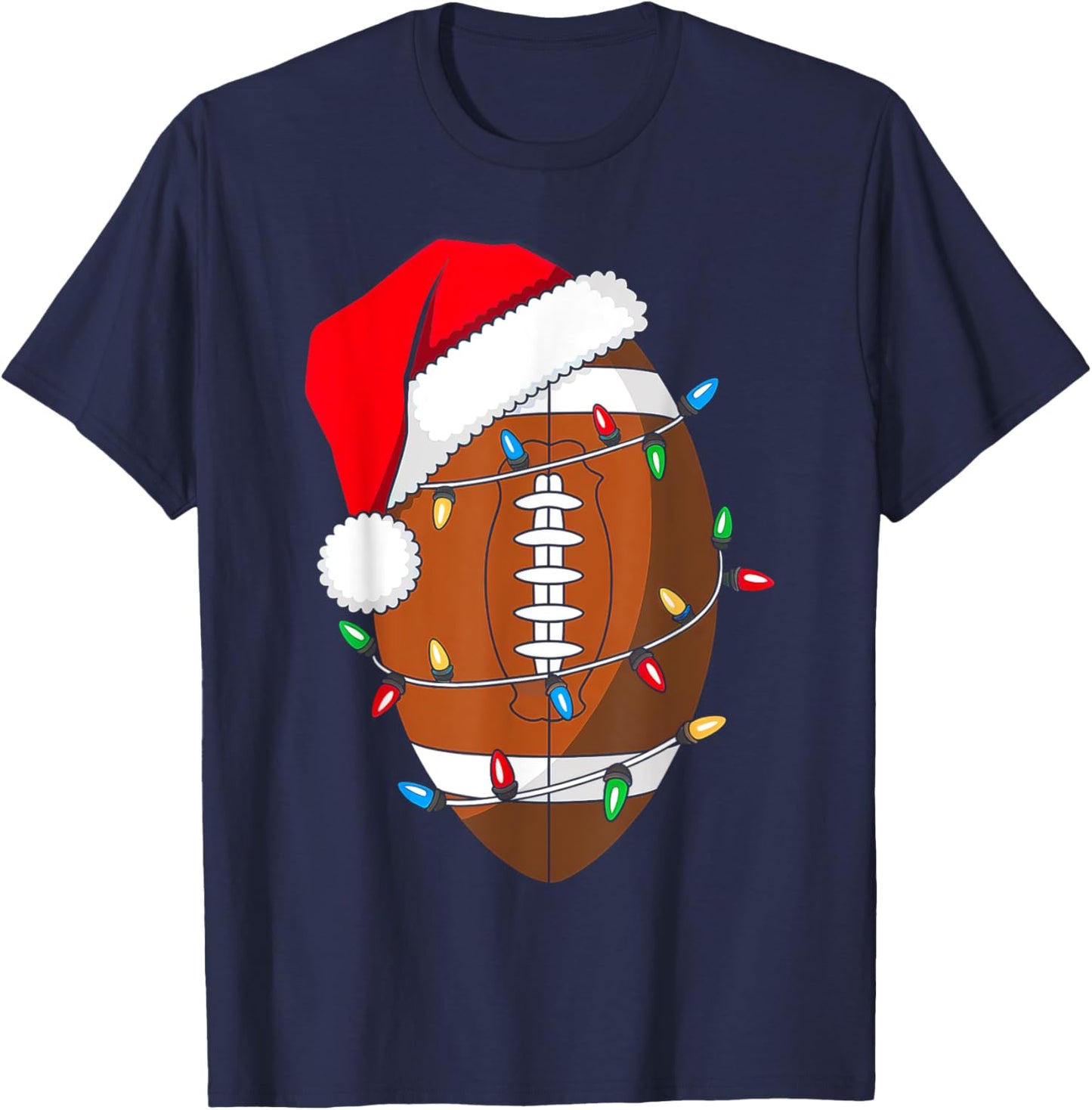 Christmas Football Santa Hat Sport Lover Funny Xmas Pajamas T-Shirt - T-Shirt | Navy