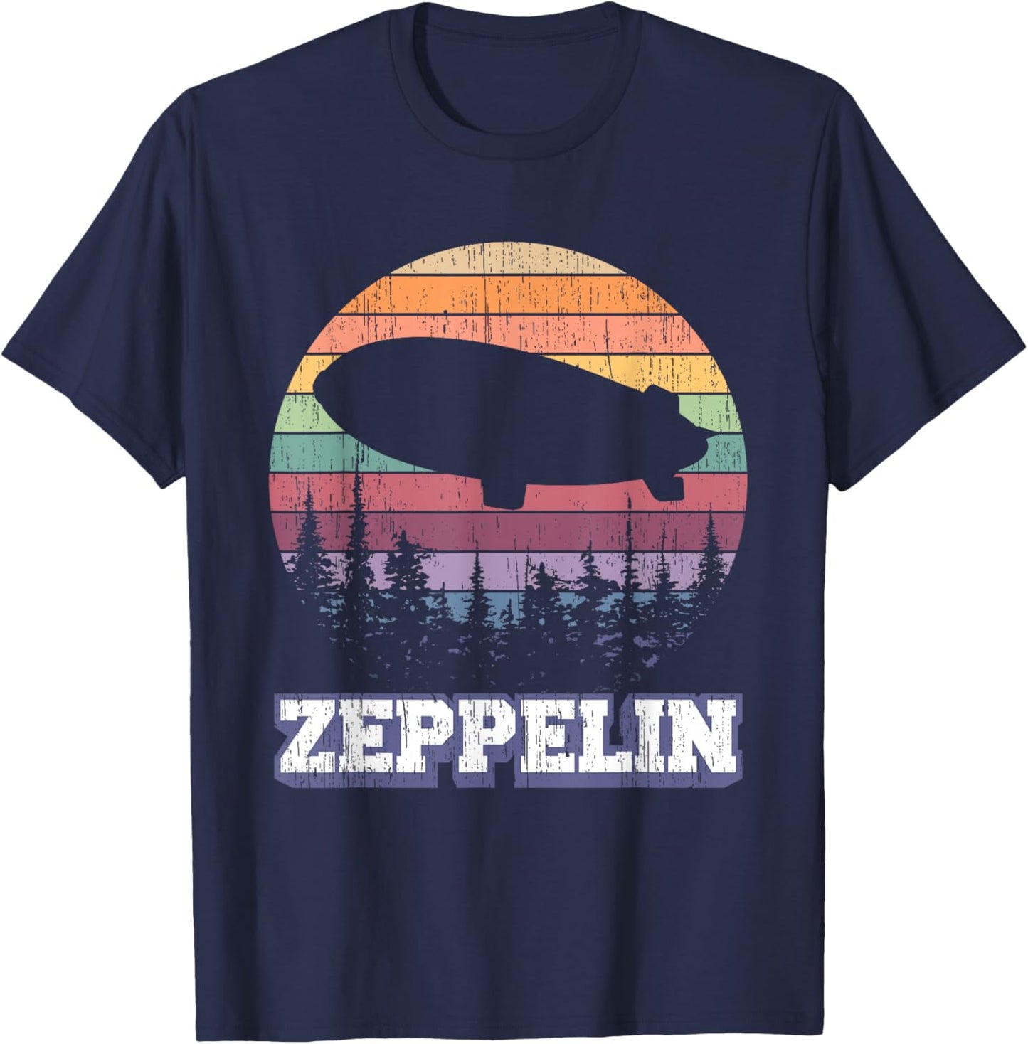 Vintage Zeppelin Funny Sunset Airship Pilot Dirigible Lovers T-Shirt - T-Shirt | Navy