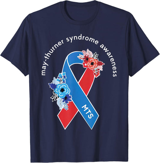 May-Thurner Syndrome Awareness May Thurner MTS Ribbon Floral T-Shirt - T-Shirt | Navy