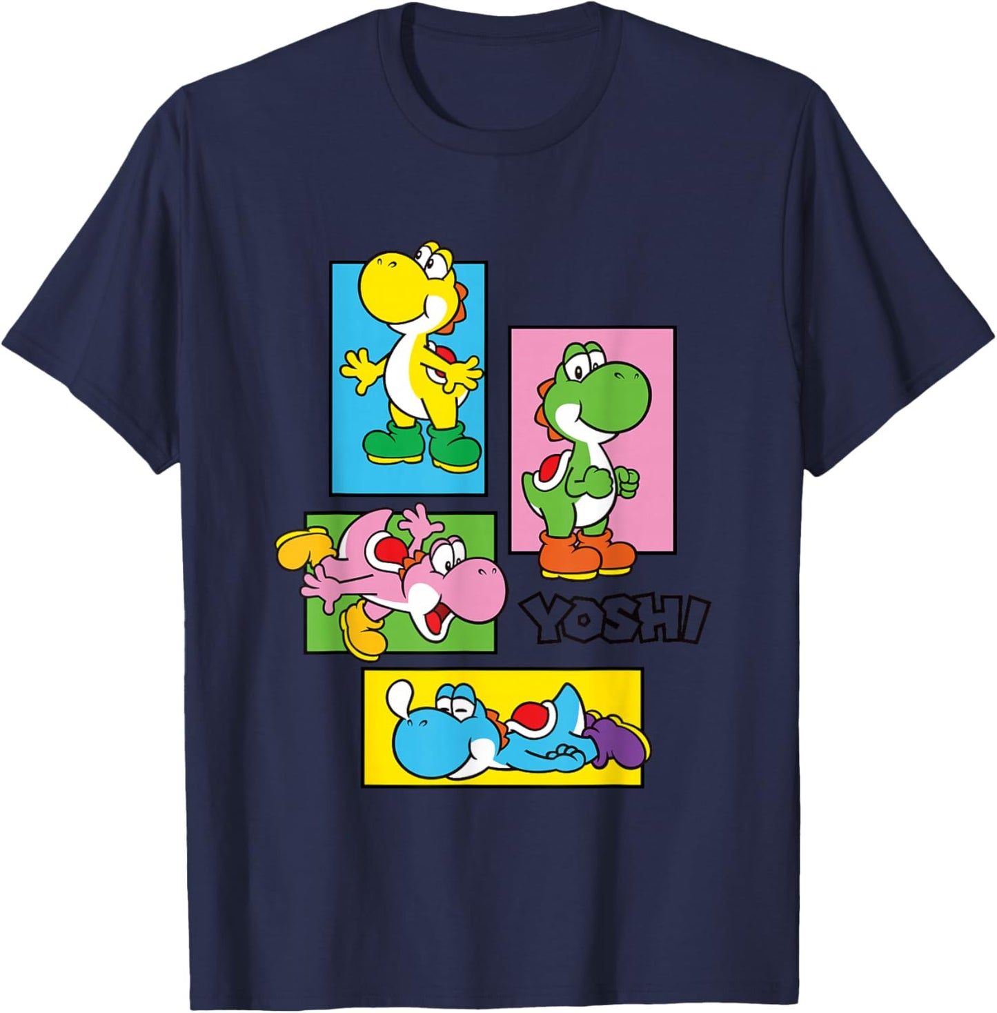 Super Mario Bros Yoshi Color Retro Expression Portraits T-Shirt - T-Shirt | Navy