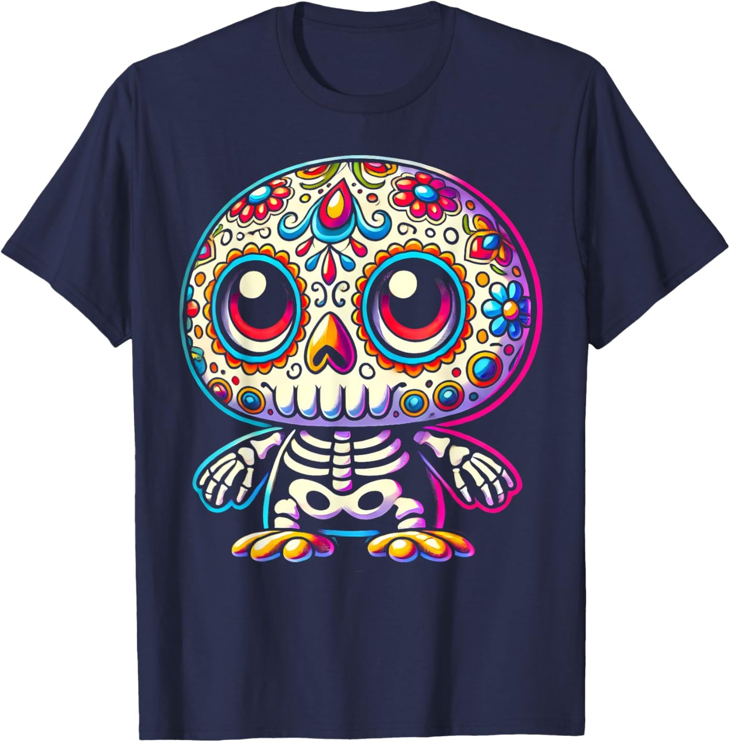 Adorable Día de Muertos Sugar Skull Penguin Day of the Dead T-Shirt - T-Shirt | Navy