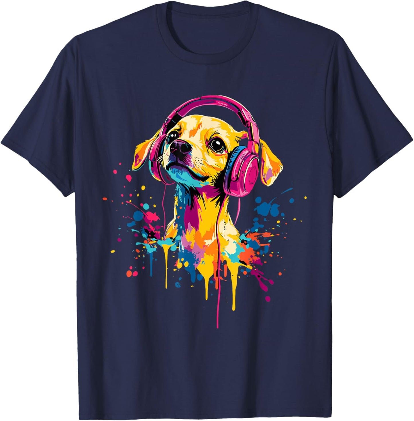Chiweenie Lover Pop Art Wearing Headphones Funny Chiweenie T-Shirt - T-Shirt | Navy