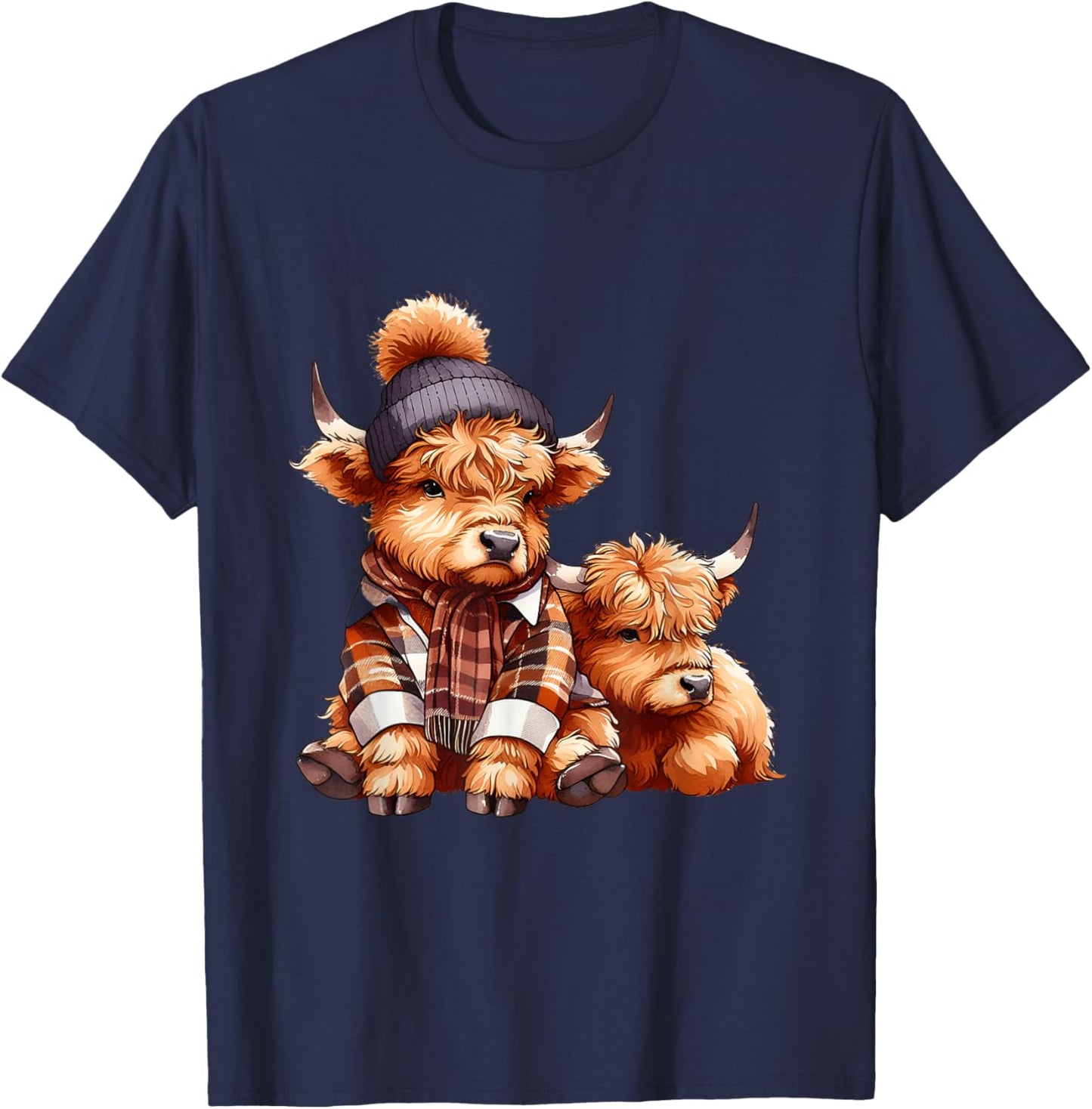 Cute Baby Highland Cow Fall Autumn Thanksgiving Kids Women T-Shirt - T-Shirt | Navy