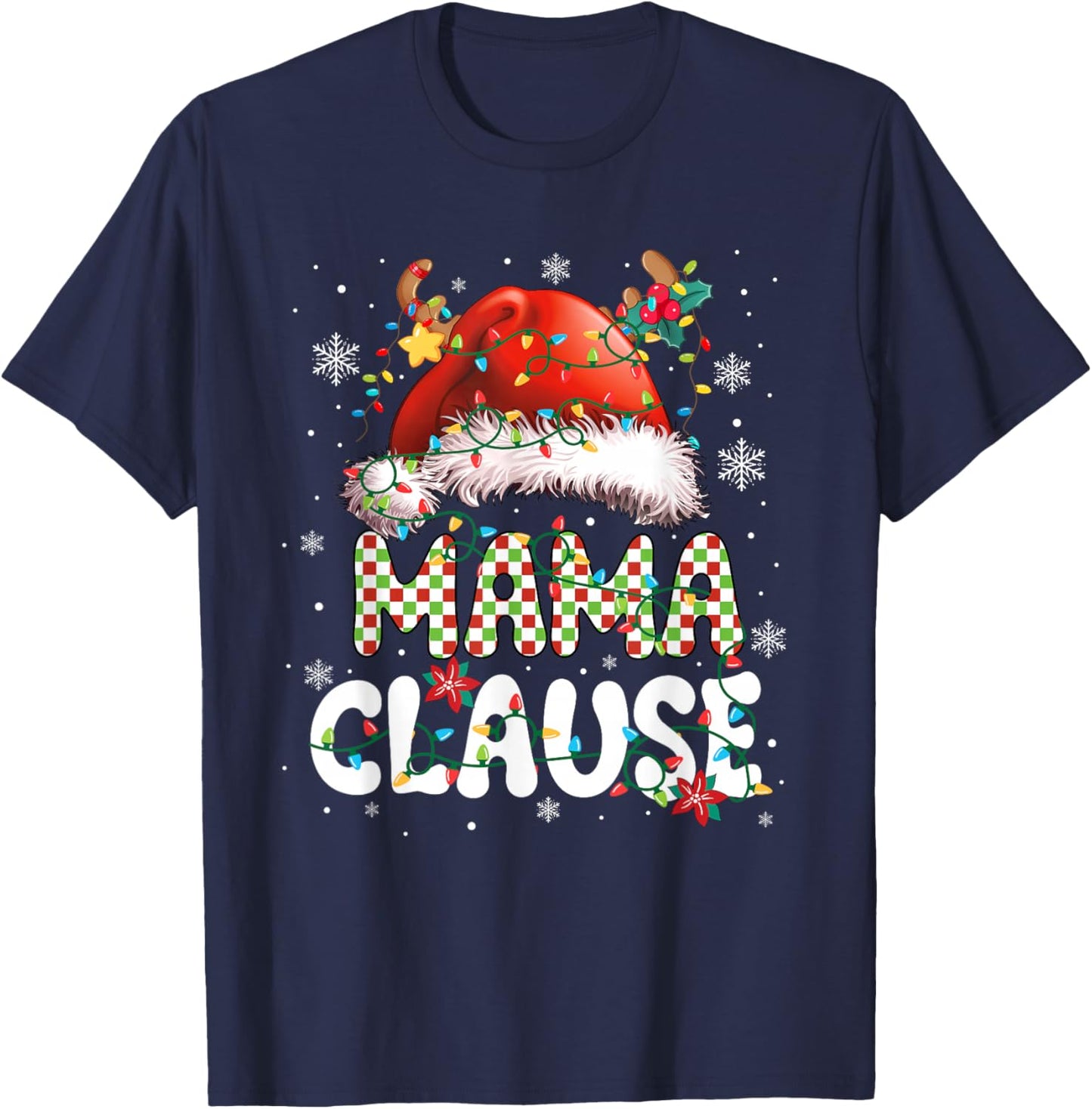 Mama Claus Christmas Santa Hat Reindeer Family Matching T-Shirt - T-Shirt | Navy