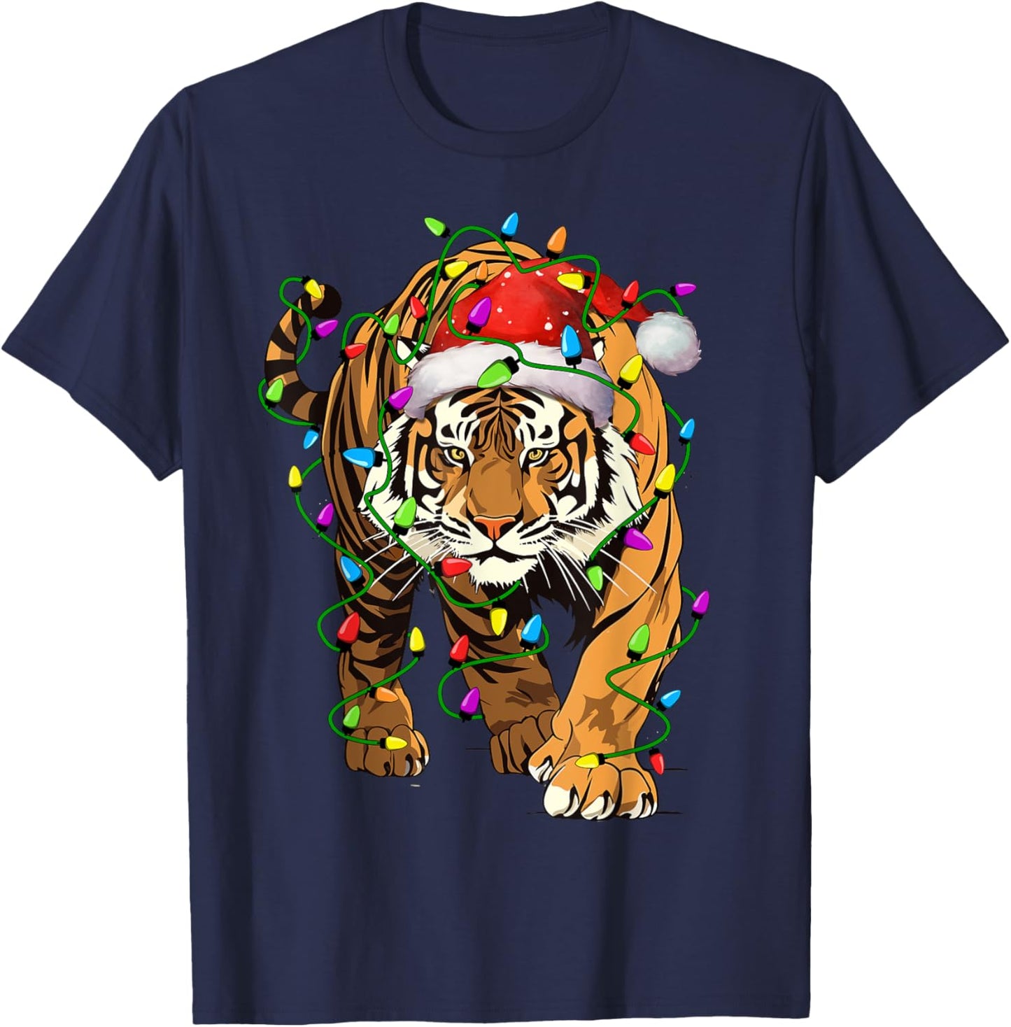 Tiger Santa Christmas Tree Lighting Xmas Funny T-Shirt - T-Shirt | Navy