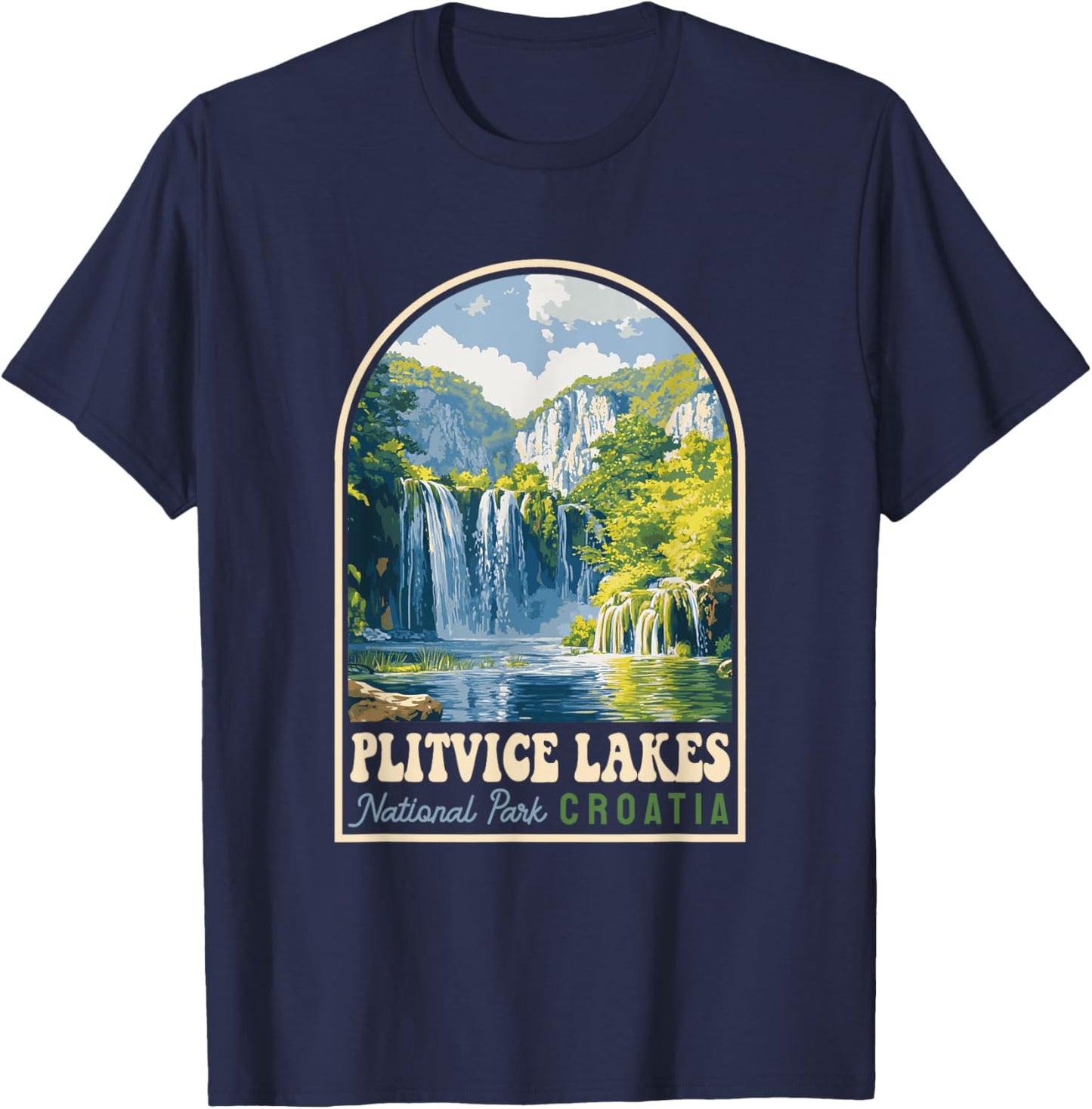 Plitvice Lakes National Park Croatia Souvenir Retro T-Shirt - T-Shirt | Navy