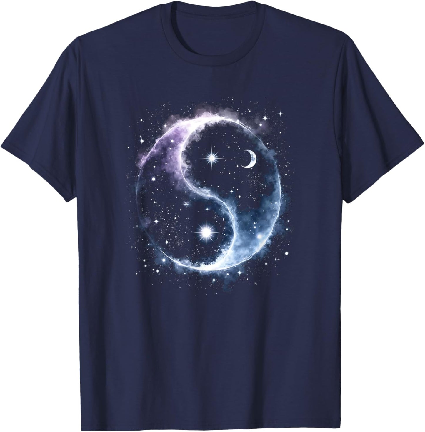Celestial Yin-Yang Star and Moon Cosmic Graphic T-Shirt - T-Shirt | Navy