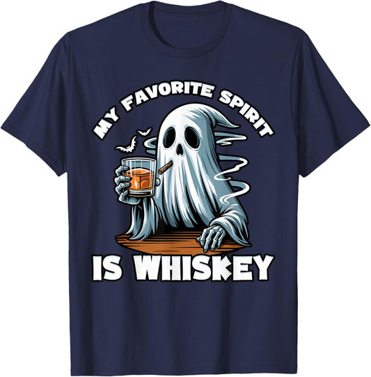My Favorite Spirit is Whiskey | Funny Ghost Drinking Whiskey T-Shirt - T-Shirt | Navy