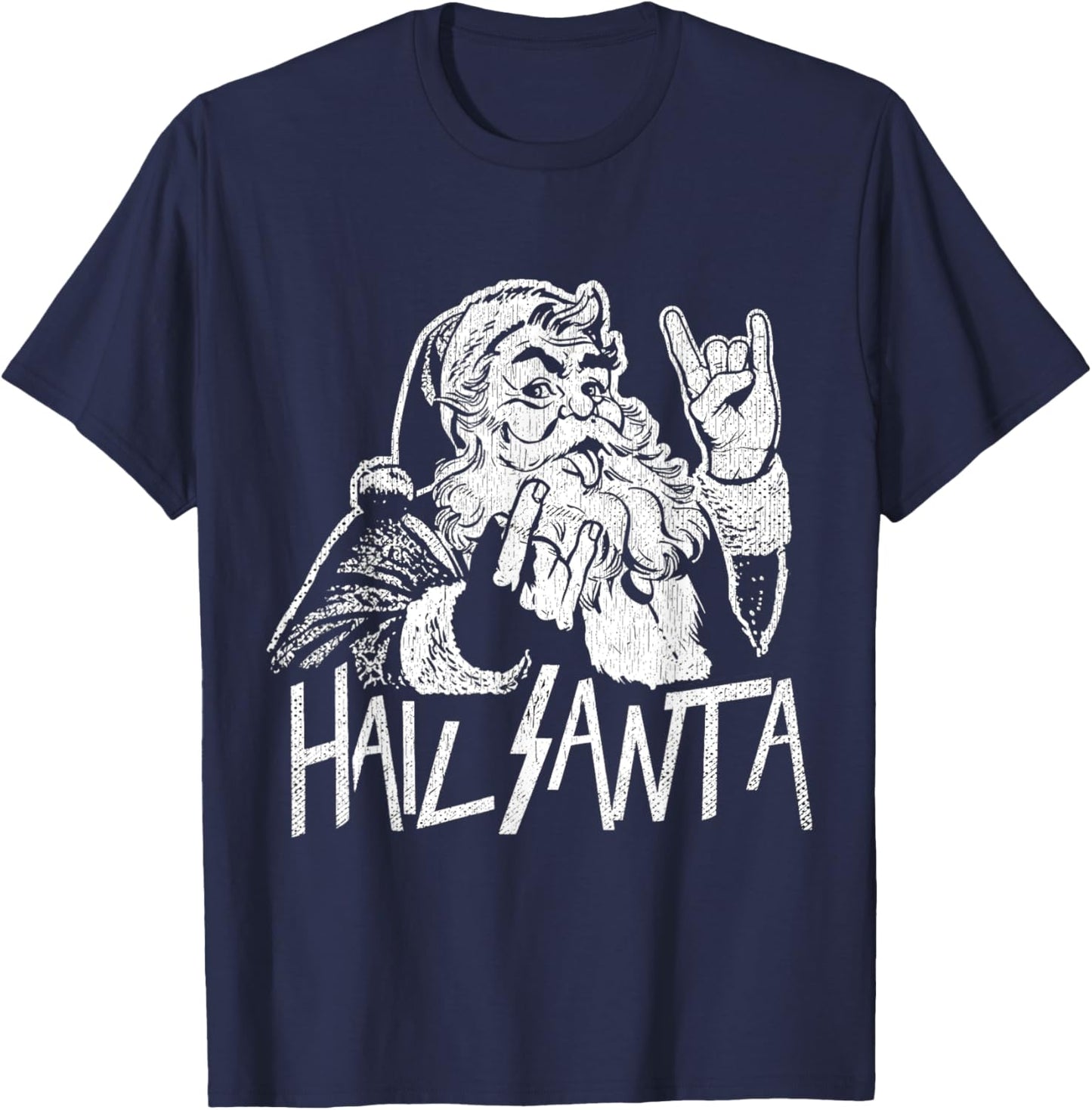 Hail Santa Heavy Metal Goth Sarcastic Rock Band Christmas T-Shirt - T-Shirt | Navy