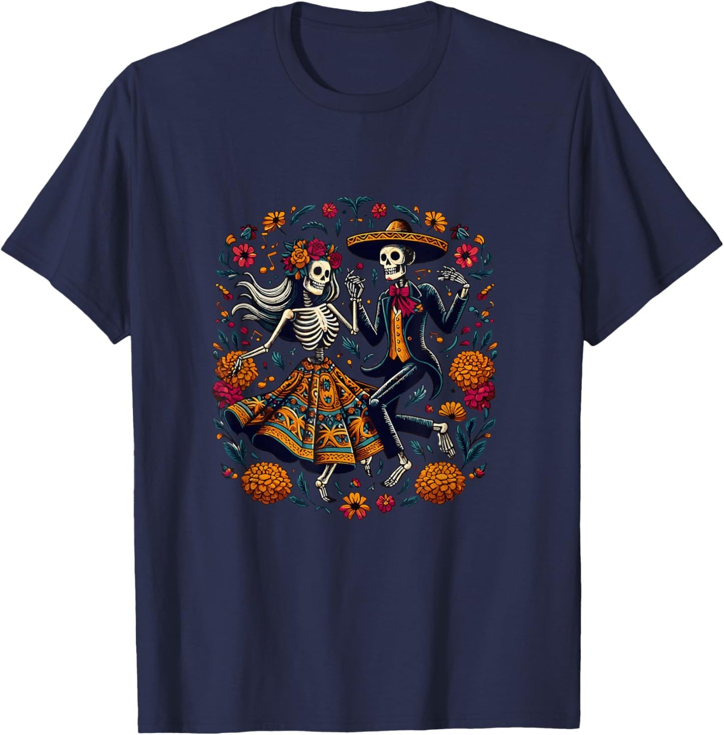 Dia De Los Muertos Skeletons Dancing Mexican Day Of The Dead T-Shirt - T-Shirt | Navy