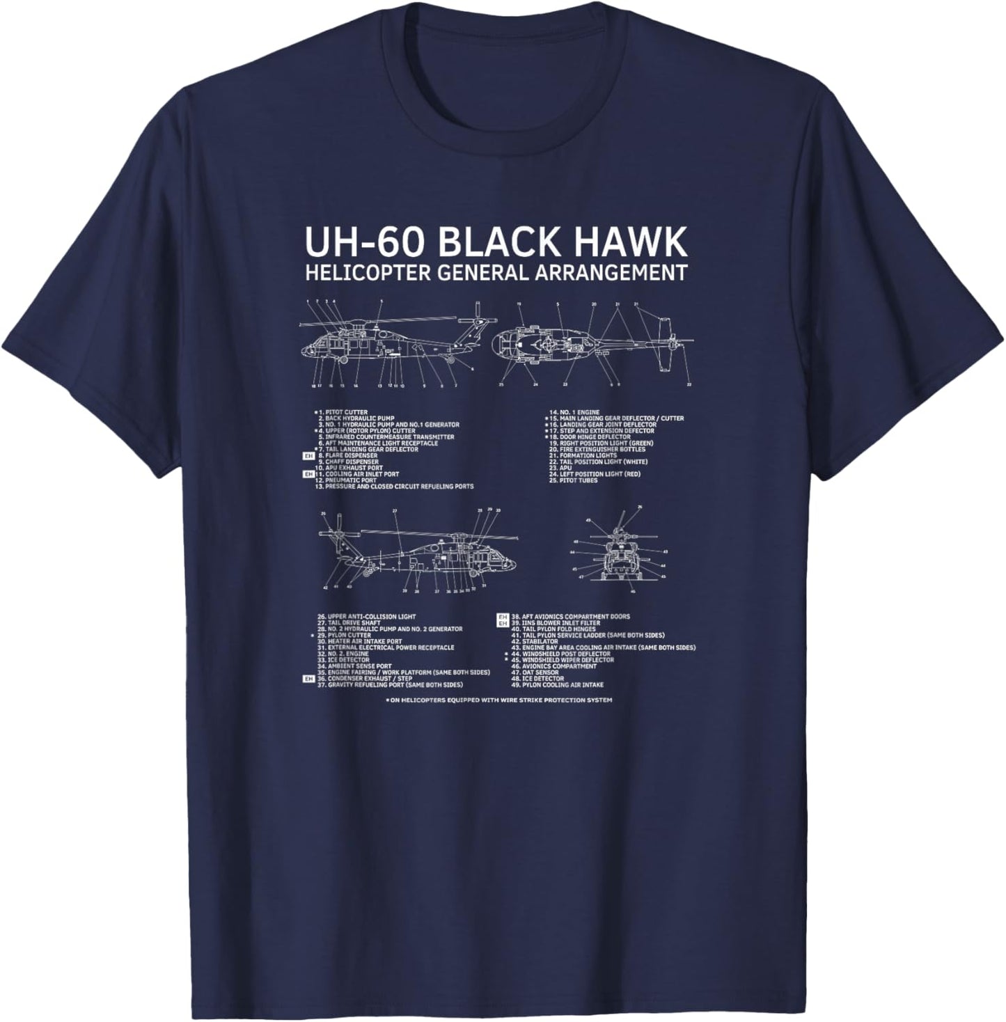 UH-60 Black Hawk Military Helicopter Diagram Infographic T-Shirt - T-Shirt | Navy