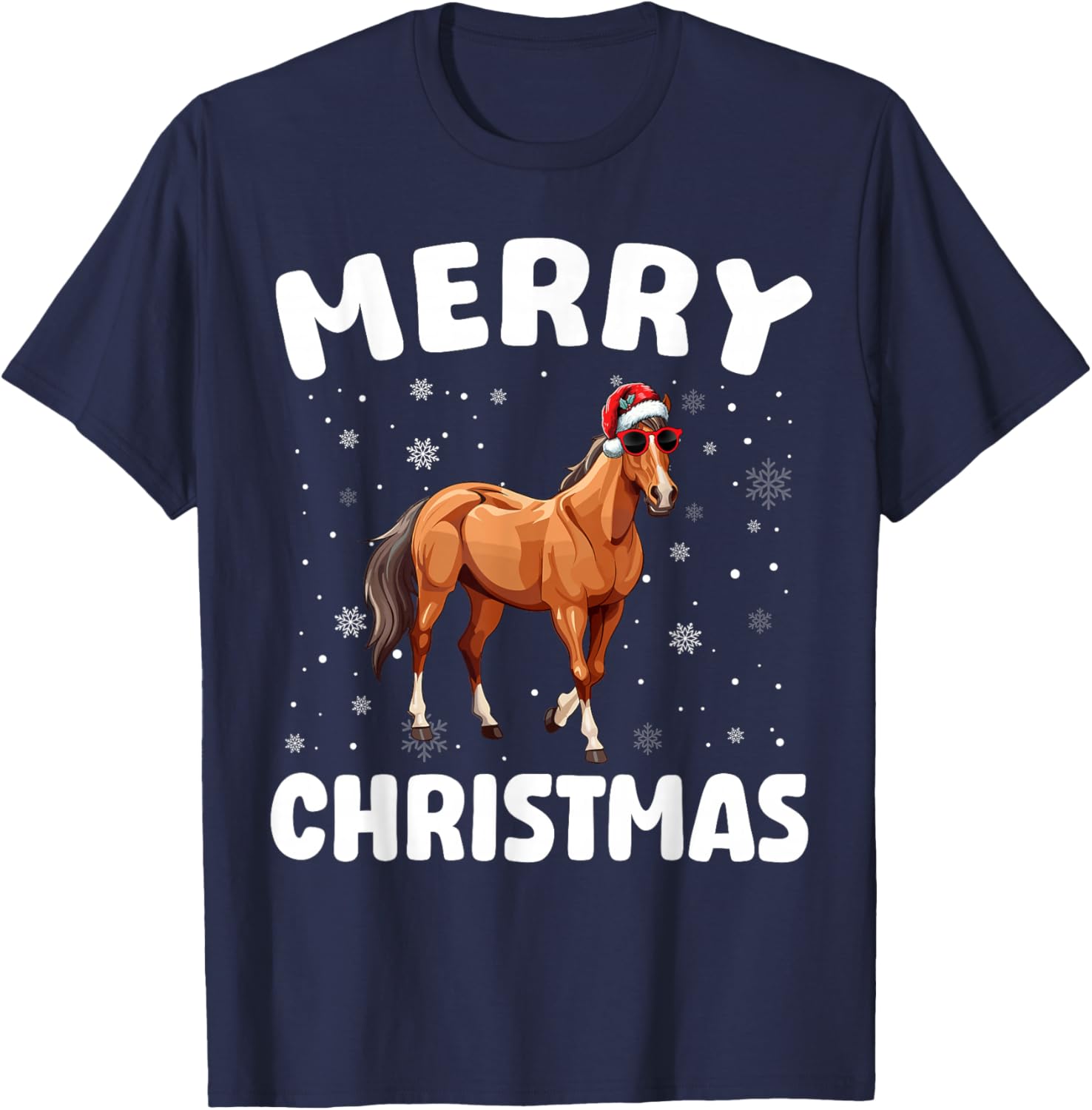 Merry Christmas Horse Merry Xmas Funny Boy Girl Kids T-Shirt - T-Shirt | Navy