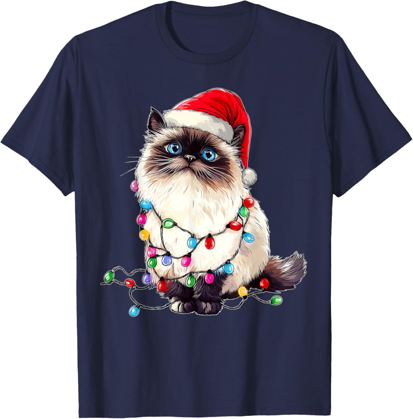 Himalayan Cat Christmas Hat Xmas T-Shirt - T-Shirt | Navy