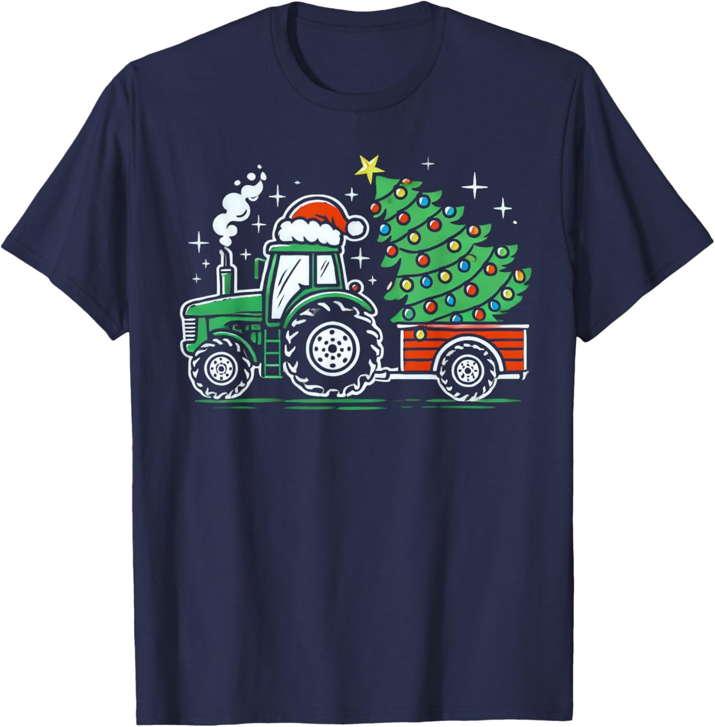 Farm Truck Christmas Tree Tractor Farmer Xmas Boys Kids T-Shirt - T-Shirt | Navy