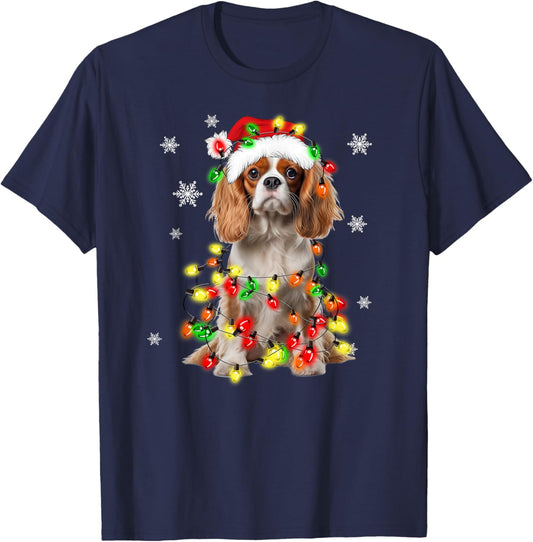 Cavalier King Charles Spaniel Dog Christmas Lights Pajama Women Kids T-Shirt - T-Shirt | Navy