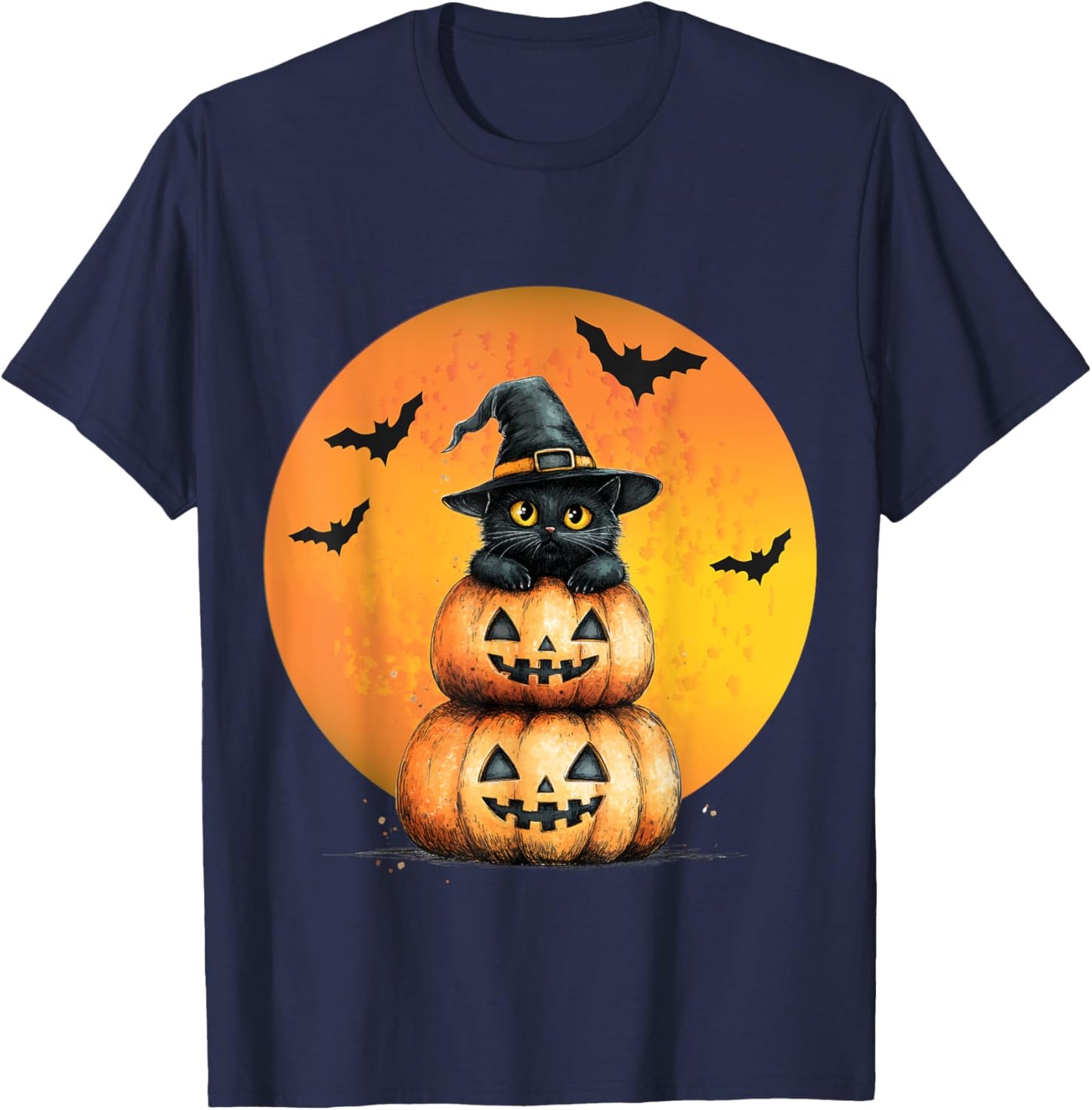 Halloween Cat Black Cat Halloween Scary Cat Angry Cat Funny T-Shirt - T-Shirt | Navy