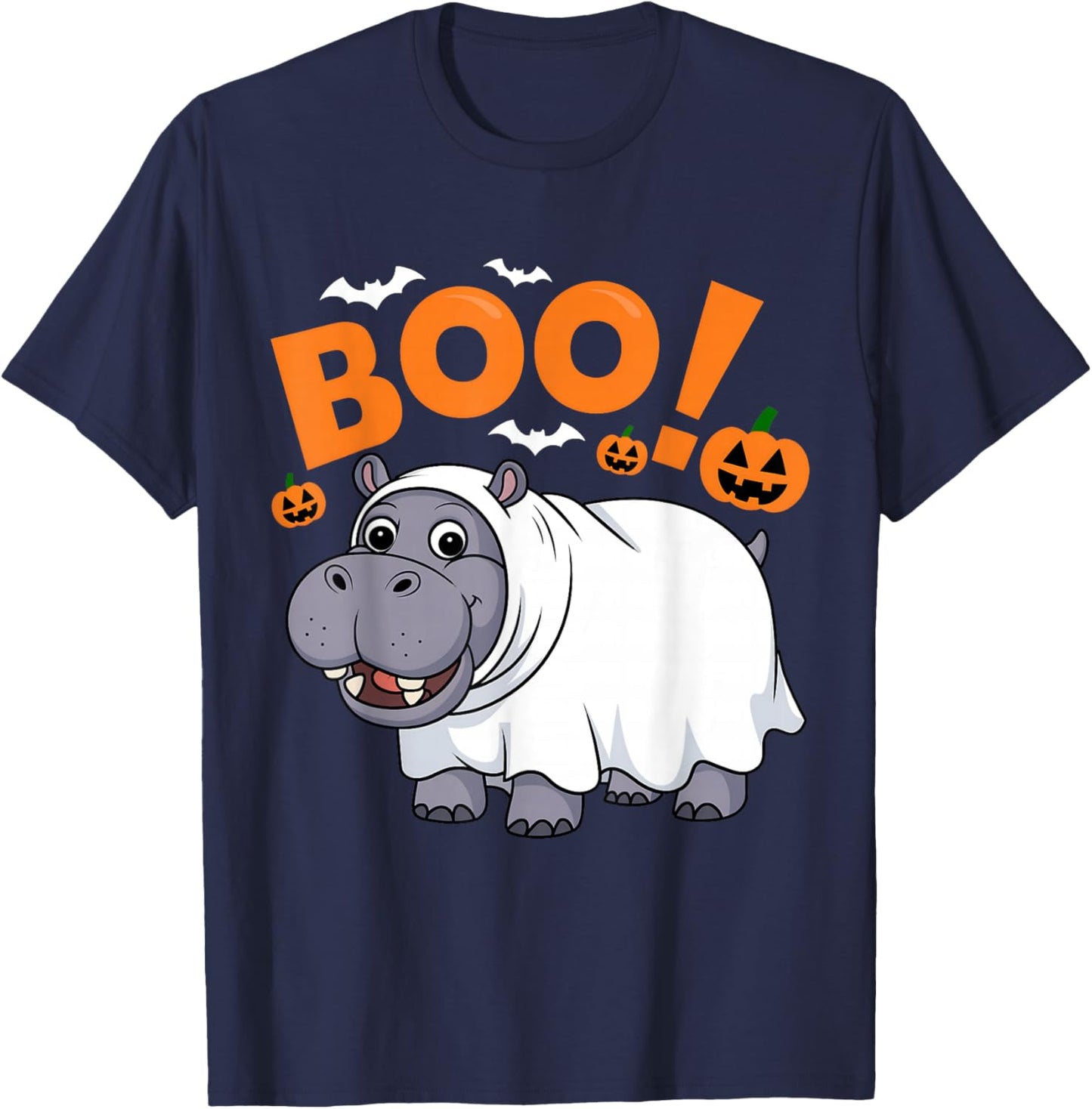 Boo Hippo Halloween Costume Hippopotamus Africa Animal Fun T-Shirt - T-Shirt | Navy