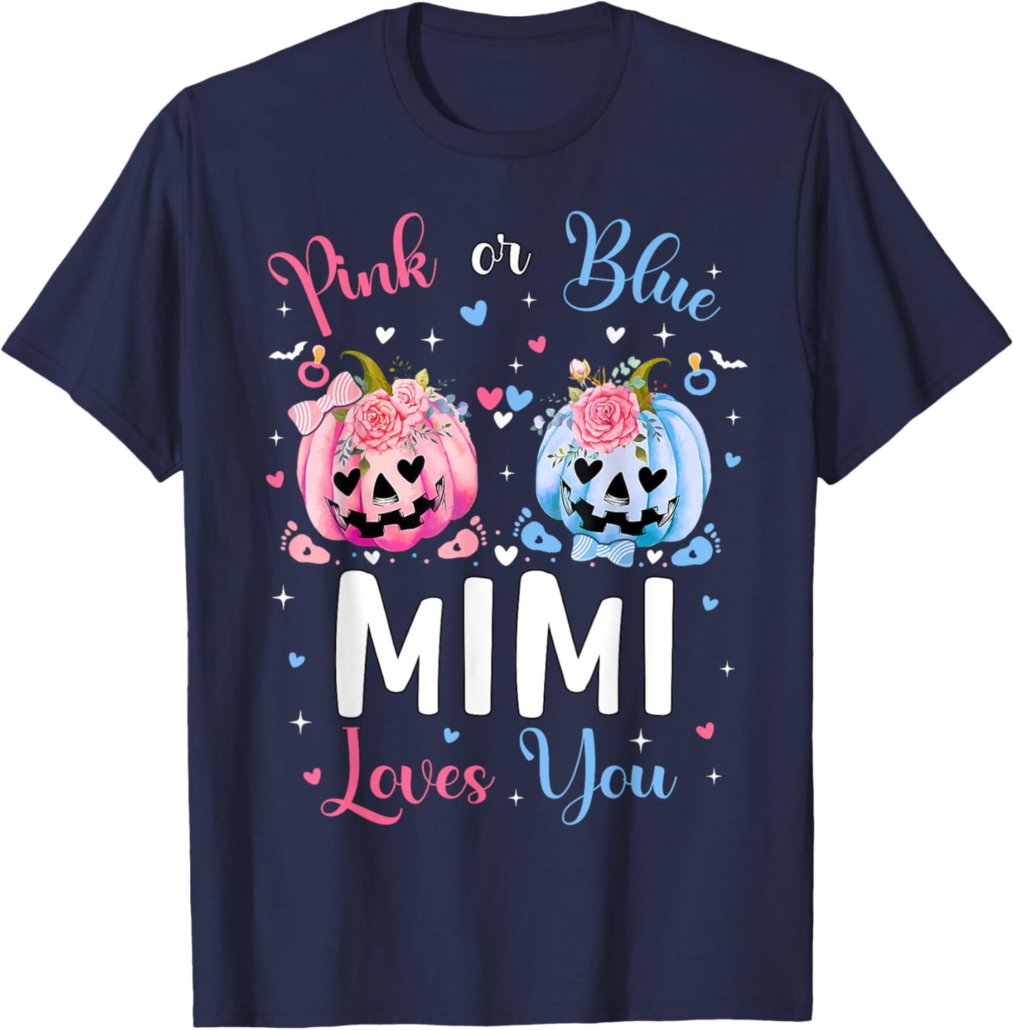 Pink or Blue Mimi Loves You Pumpkin Gender Reveal Party T-Shirt - T-Shirt | Navy