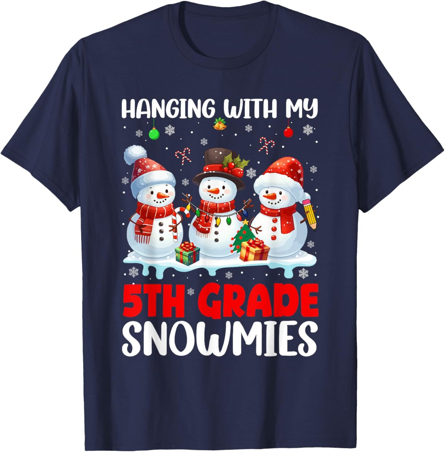 Chillin' With My 5th Grade Snowmies Xmas Teacher Students T-Shirt - T-Shirt | Navy