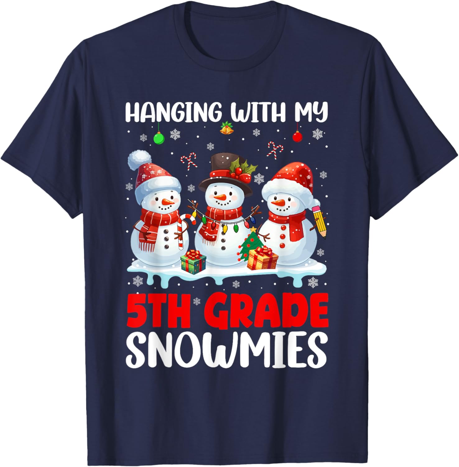 Chillin' With My 5th Grade Snowmies Xmas Teacher Students T-Shirt - T-Shirt | Navy