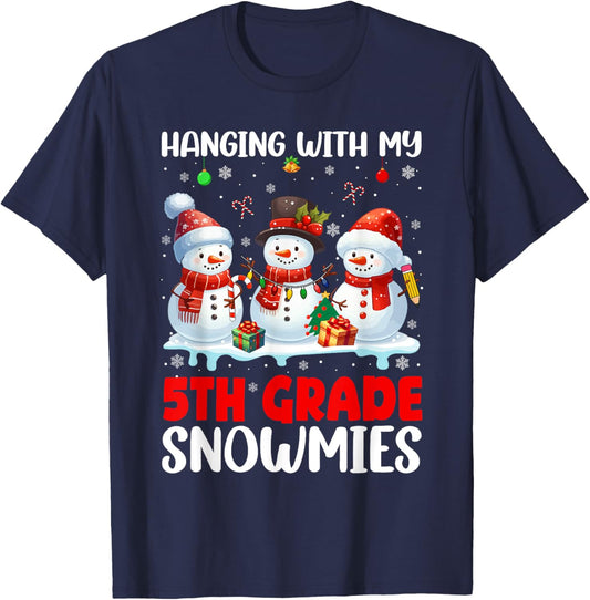 Chillin' With My 5th Grade Snowmies Xmas Teacher Students T-Shirt - T-Shirt | Navy