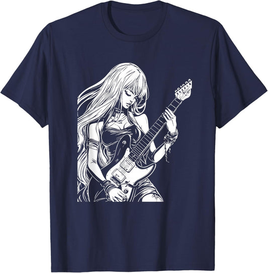 Anime Aesthetic Soft Grunge Waifu Anime Rock Girl T-Shirt - T-Shirt | Navy