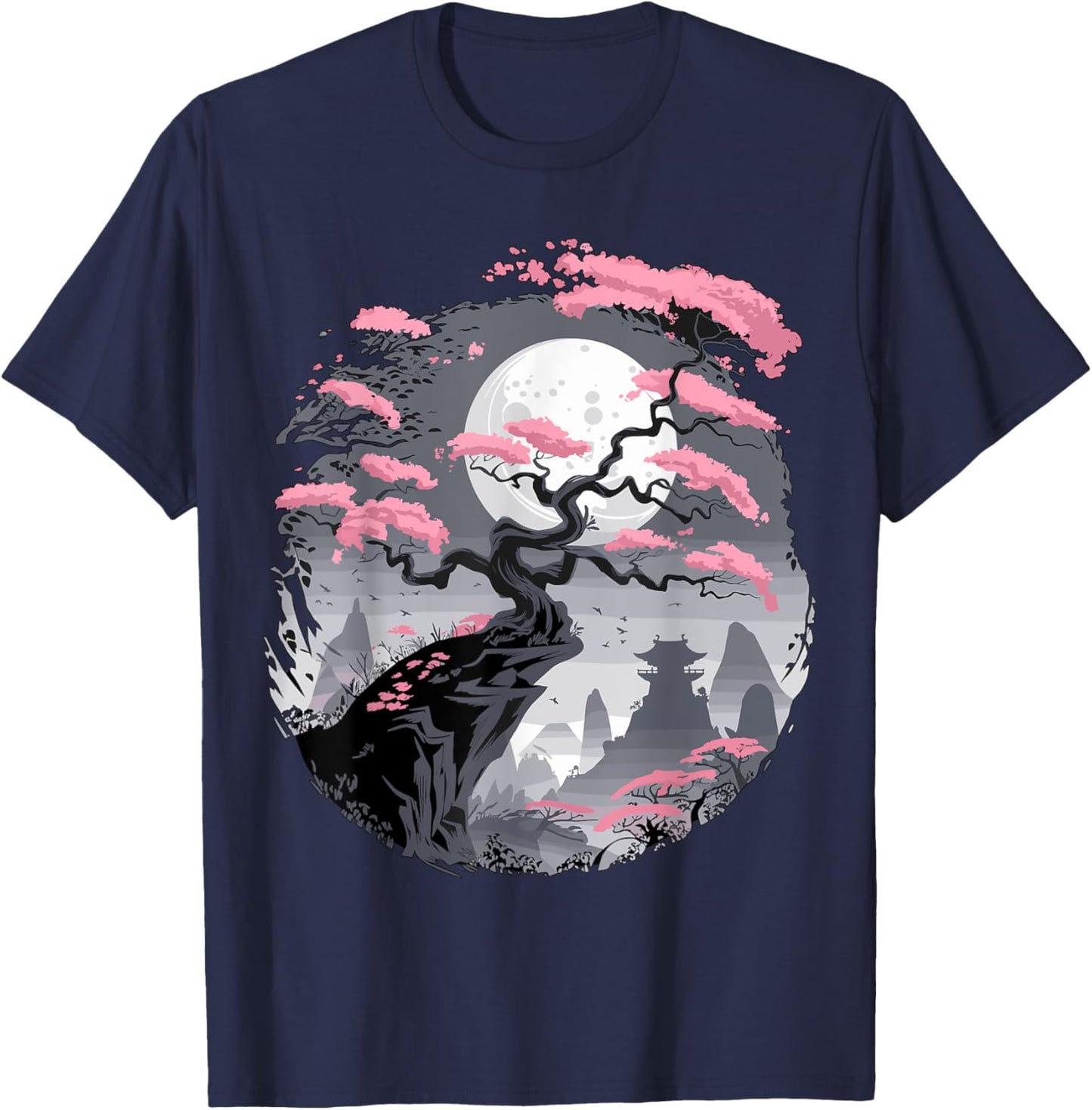 Japanese Sakura Garden Mount Fuji Cherry Blossom T-Shirt - T-Shirt | Navy