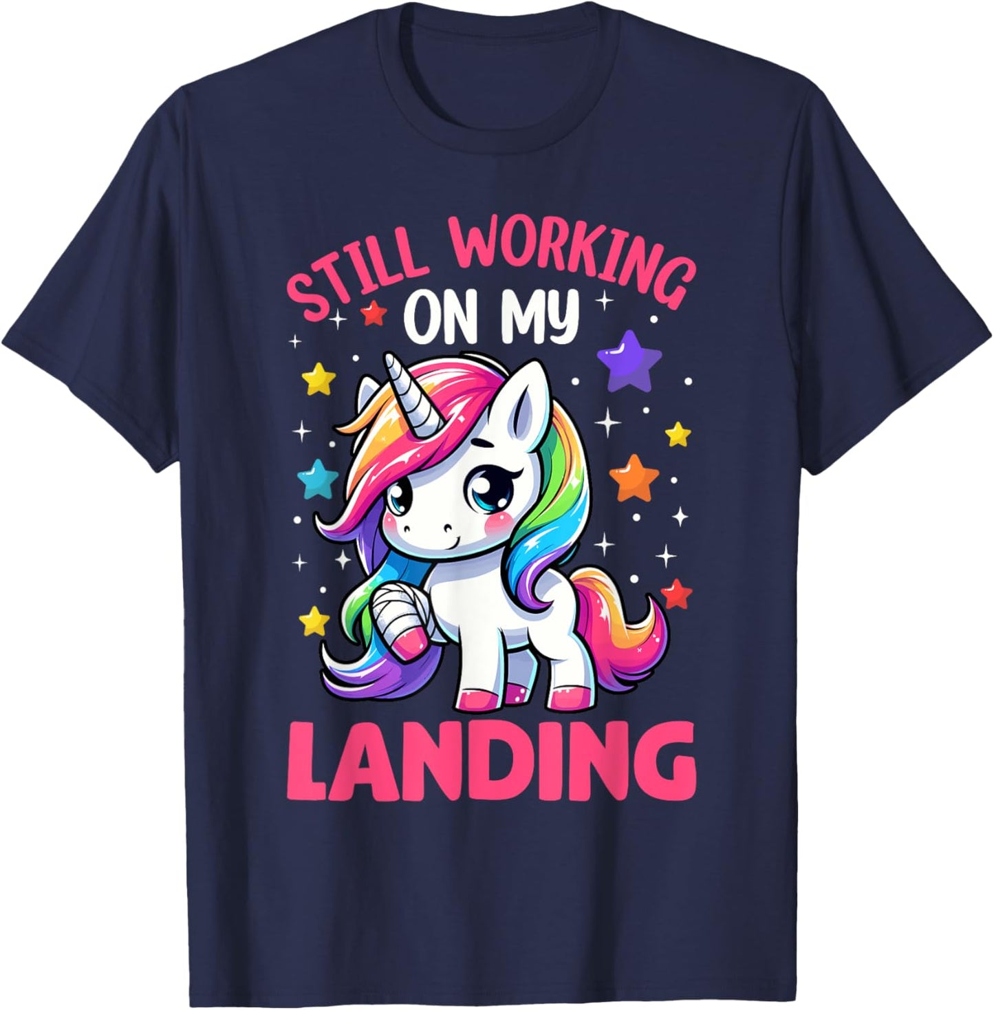 Still Working On My Landing Injury Broken Arm Cute Unicorn T-Shirt - T-Shirt | Navy