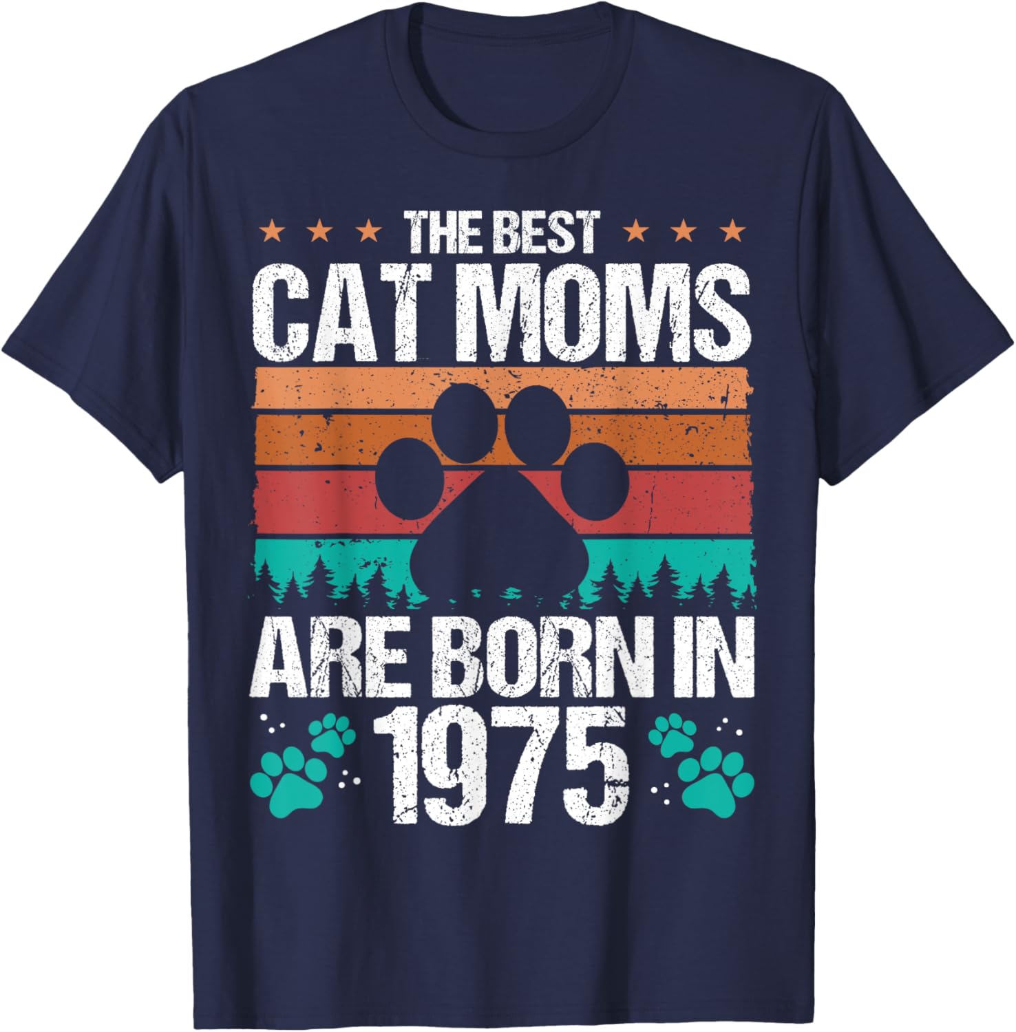 1975 Birthday Cat Mother Vintage Cat Mom Born in 1975 Women Kids T-Shirt - T-Shirt | Navy